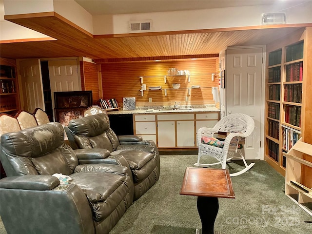 1496 Givens St, Hickory, NC 28602 - carpeted living area with a sink and wooden ceiling