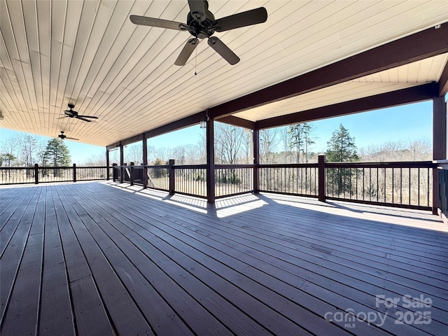 wooden deck with ceiling fan