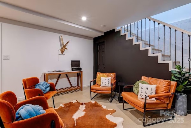 169 Chandler Rd, Alexander, NC 28701 - living area with recessed lighting, stairway, and baseboards