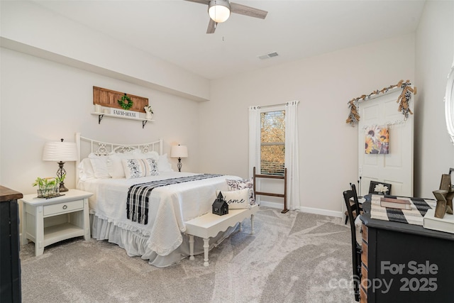 14707 Batteliere Dr, Charlotte, NC 28278 - bedroom featuring carpet floors, baseboards, visible vents, and a ceiling fan