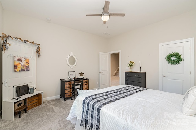 14707 Batteliere Dr, Charlotte, NC 28278 - bedroom with light carpet, ceiling fan, and baseboards