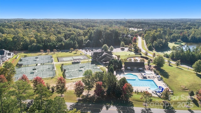 14707 Batteliere Dr, Charlotte, NC 28278 - drone / aerial view featuring a water view and a forest view