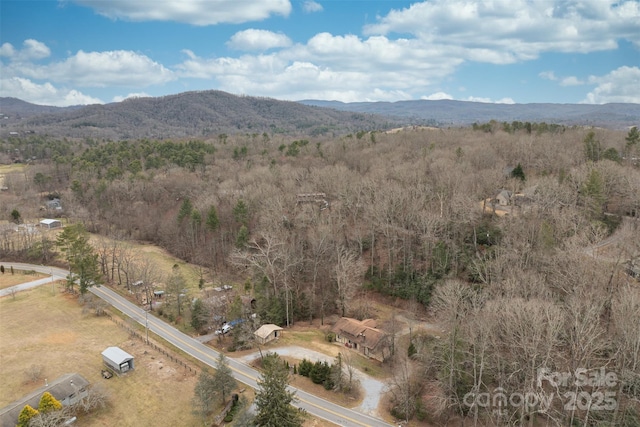 aerial view with a mountain view and a forest view