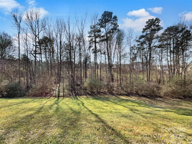 view of yard with a forest view