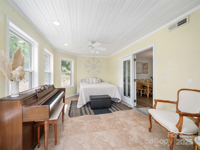48 Meadowlark Ln, Spruce Pine, NC 28777 - bedroom featuring ornamental molding, baseboards, recessed lighting, ceiling fan, and wooden ceiling