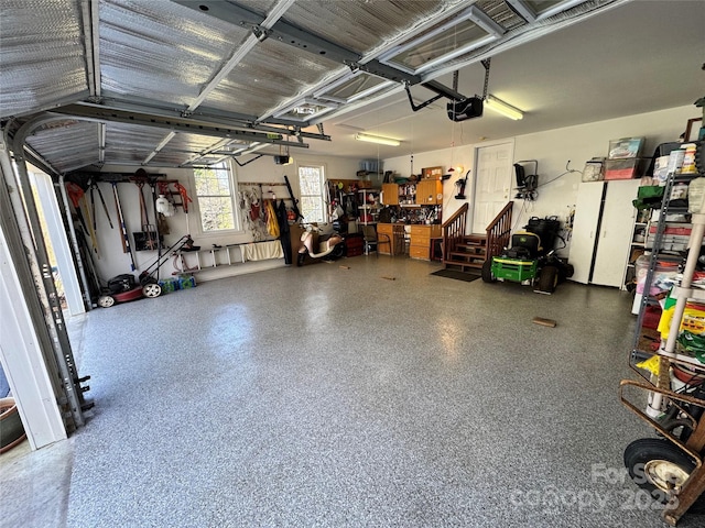 garage with a garage door opener