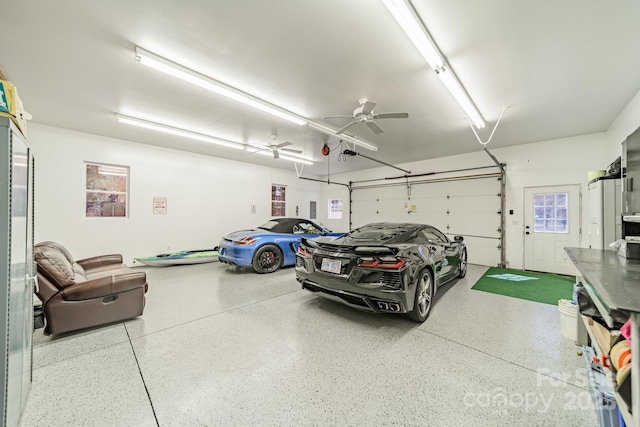 garage featuring ceiling fan