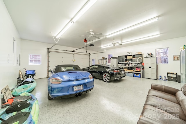 garage with a ceiling fan