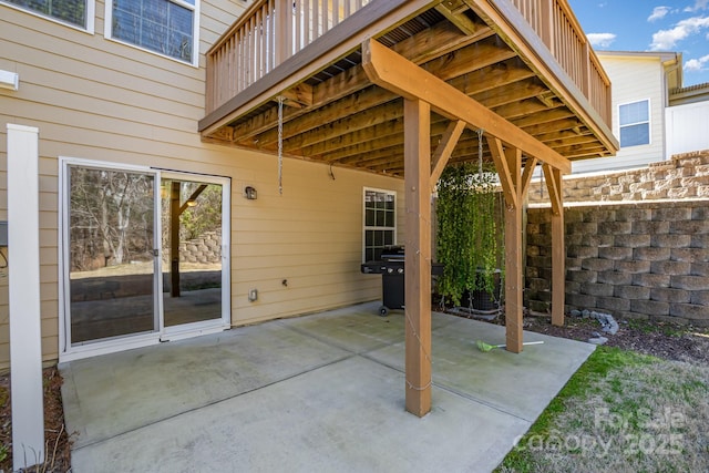 view of patio featuring a grill