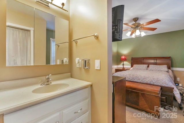 bathroom featuring vanity and a ceiling fan