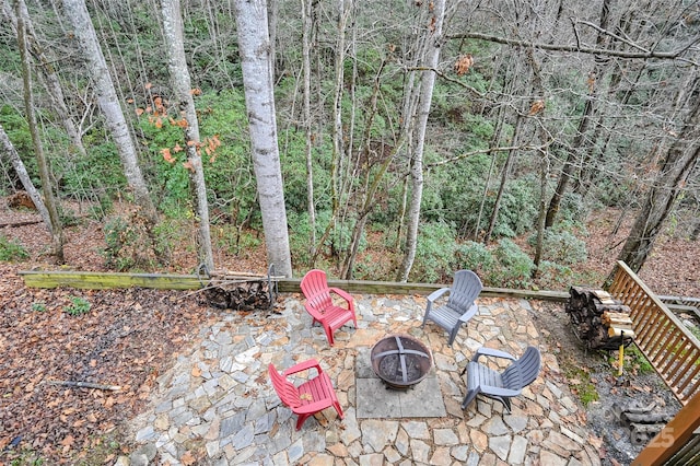 view of patio / terrace with an outdoor fire pit