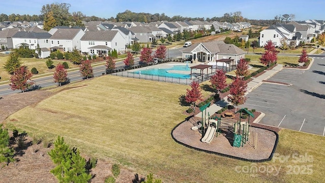 aerial view featuring a residential view