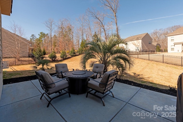 view of patio / terrace featuring a fenced backyard and a fire pit