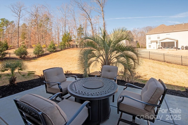 view of patio featuring a fenced backyard and outdoor dining space