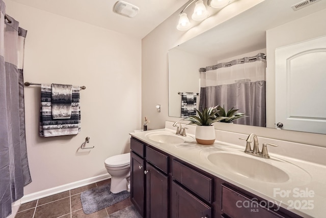 full bathroom featuring double vanity, visible vents, and a sink