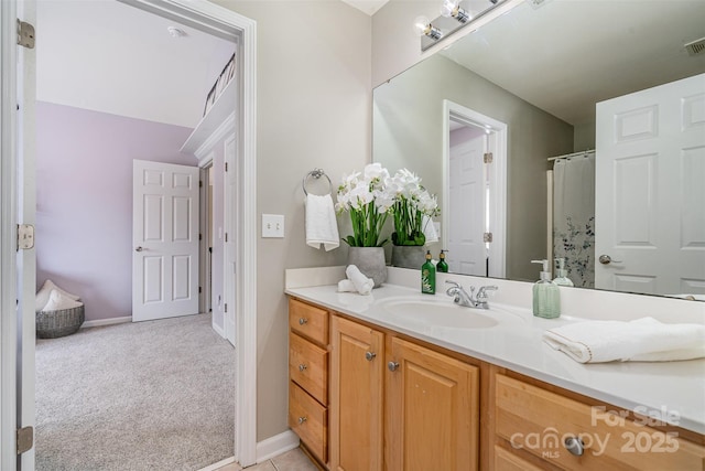 full bathroom featuring baseboards, visible vents, and vanity