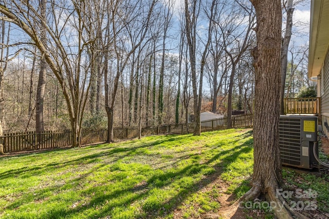 view of yard featuring central AC and a fenced backyard