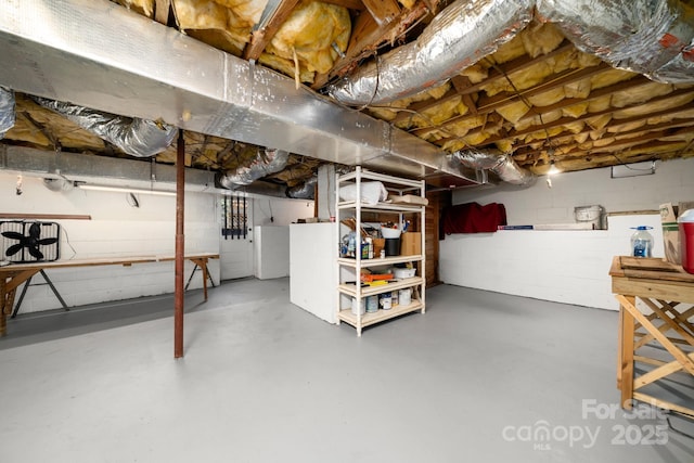unfinished basement with concrete block wall