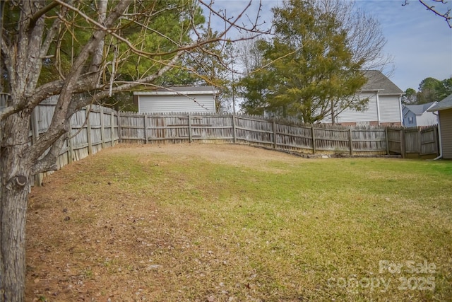 view of yard featuring a fenced backyard