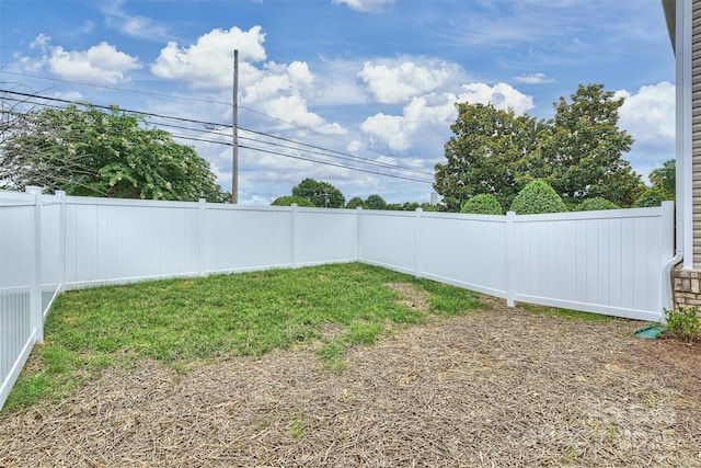 view of yard with a fenced backyard