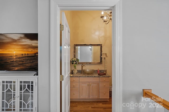 bathroom with vanity and wood finished floors