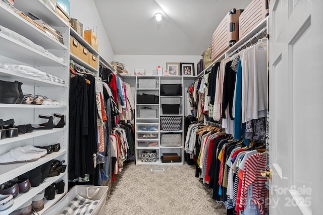 walk in closet with carpet flooring