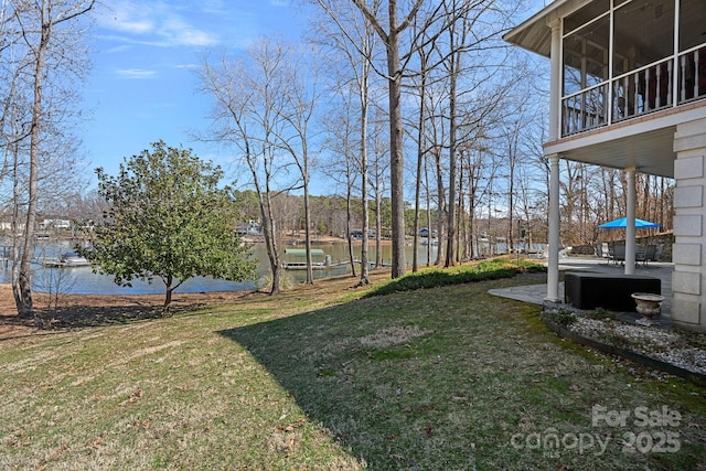 view of yard with a water view