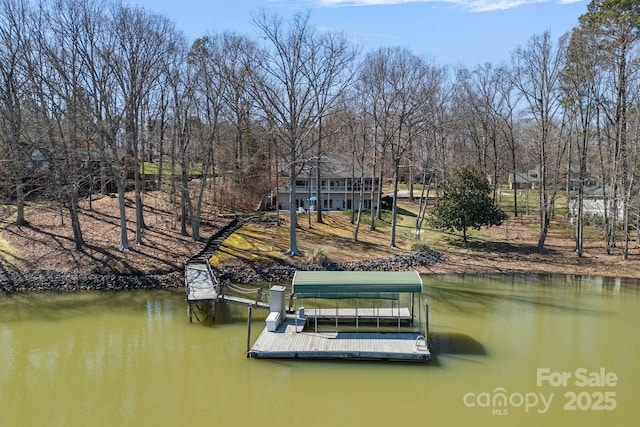 view of dock with a water view