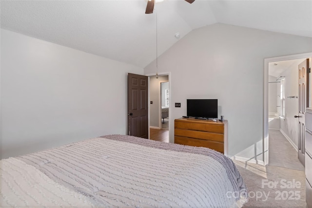 bedroom featuring vaulted ceiling and ceiling fan