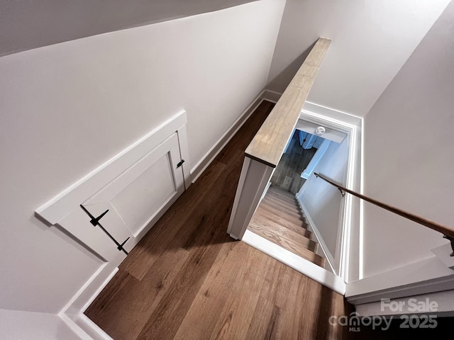 staircase with wood finished floors