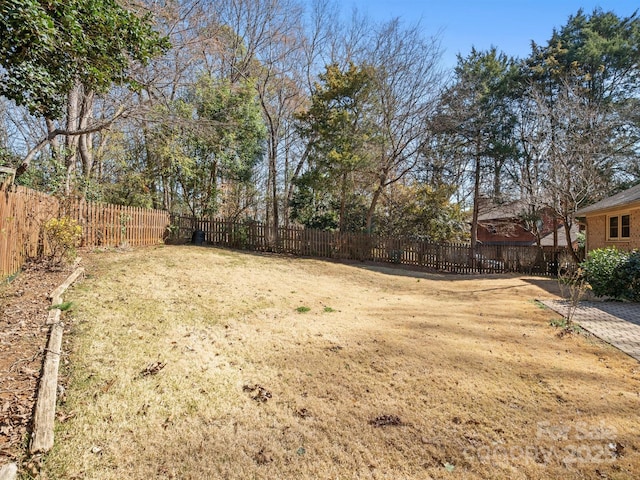 view of yard with a fenced backyard