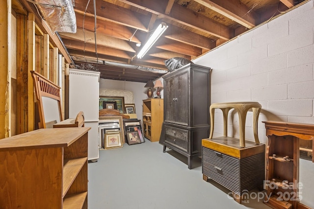 unfinished basement featuring concrete block wall