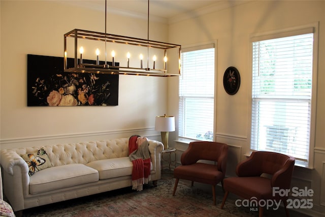 living room featuring ornamental molding