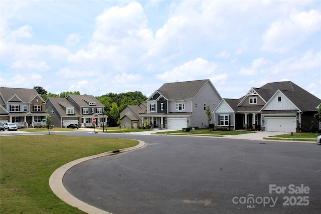 view of road with a residential view and curbs