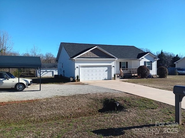 ranch-style house featuring an attached garage, a carport, and concrete driveway