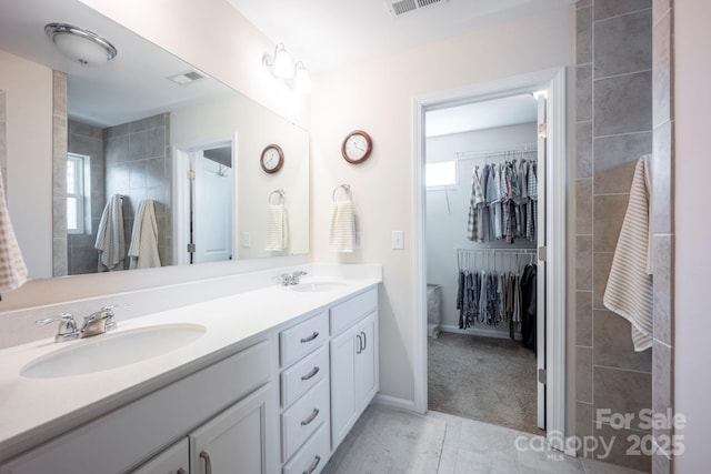 bathroom with a healthy amount of sunlight, double vanity, and a sink