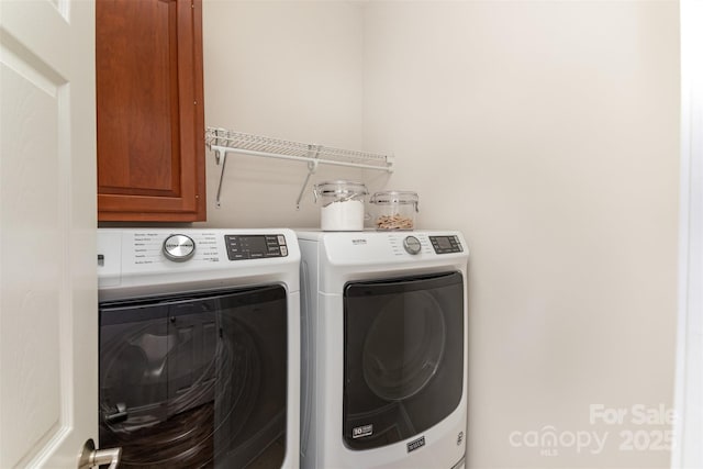 laundry room featuring cabinet space and washer and clothes dryer