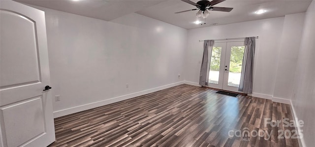 5 N Valley Dr, Weaverville, NC 28787 - spare room featuring dark wood-type flooring, baseboards, french doors, ceiling fan, and recessed lighting