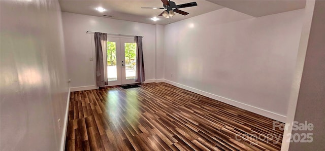 5 N Valley Dr, Weaverville, NC 28787 - spare room featuring baseboards, a ceiling fan, dark wood finished floors, and french doors