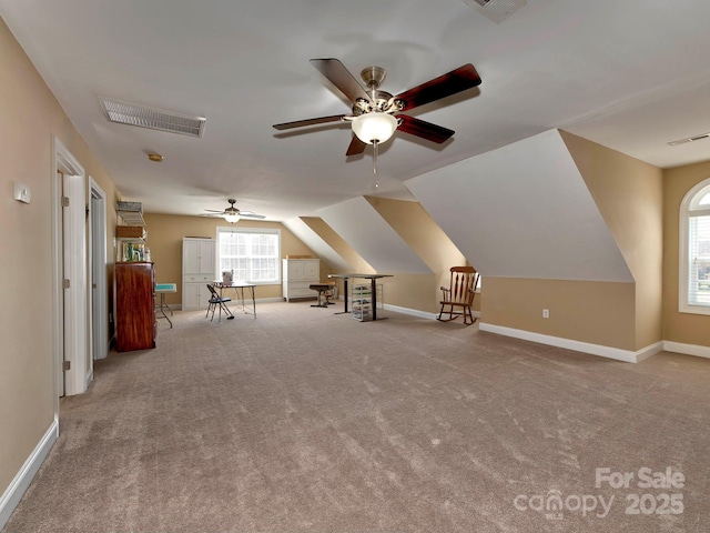 bonus room featuring carpet floors, baseboards, and visible vents