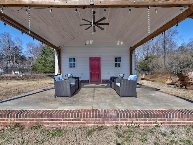 view of patio / terrace featuring ceiling fan and outdoor lounge area