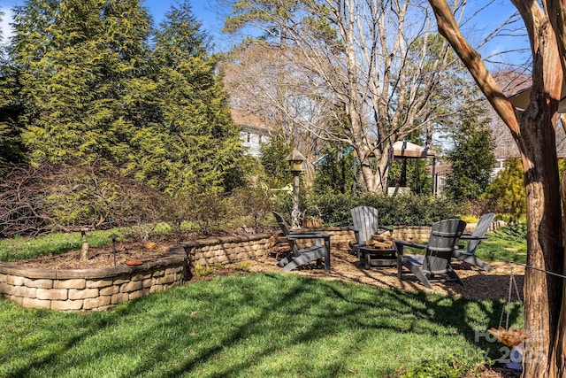 view of yard with an outdoor fire pit