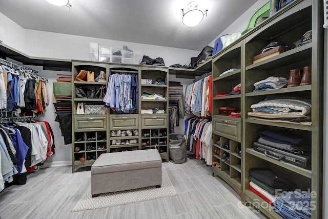 walk in closet with wood finished floors