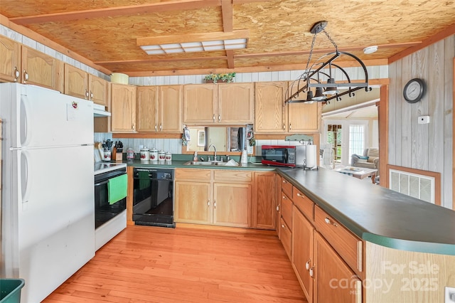 193 Oak Ridge Rd, Hendersonville, NC 28792 - kitchen featuring dark countertops, visible vents, freestanding refrigerator, range with electric cooktop, and dishwasher