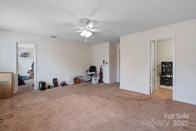 unfurnished bedroom featuring carpet flooring, ceiling fan, and baseboards