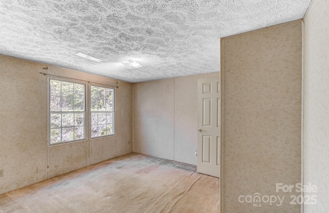 carpeted spare room with a textured ceiling