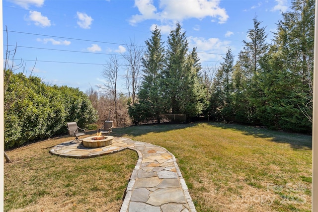 view of yard featuring a fire pit