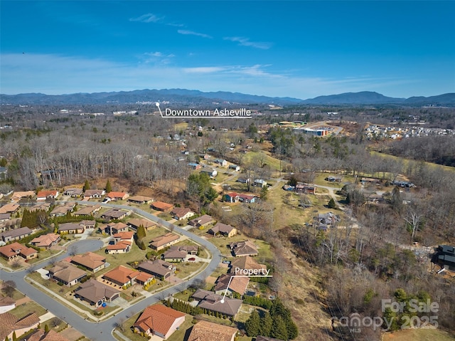 drone / aerial view with a residential view and a mountain view