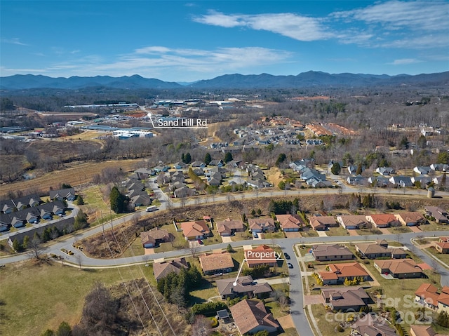 aerial view featuring a residential view and a mountain view