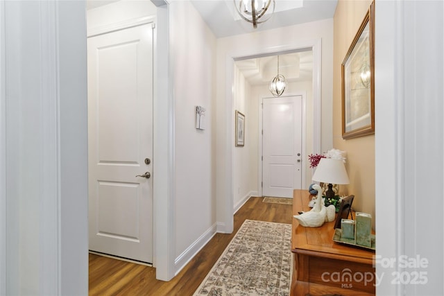 doorway to outside featuring dark wood finished floors and baseboards